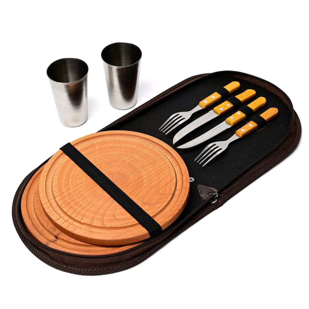 Kit Asador de Viaje con Platos y Vasos